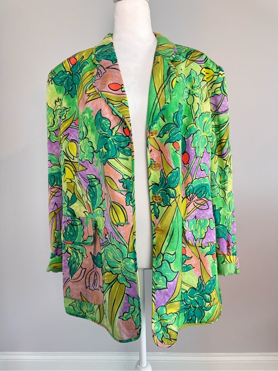 Louis Feraud Jackets & Blazers - Louis Féraud 100% Silk Botanical Floral Blazer Jacket Art to Wear Vintage Luxe